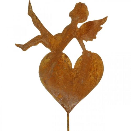 Piquet de jardin décoration patine coeur ange de Noël 14,5cm