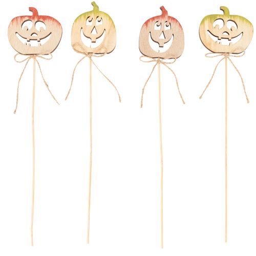 Lot de 12 piques décoratives citrouille en bois Halloween 31 cm | Floristik24.fr