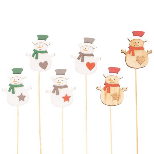 Lot de 12 piques en bois avec motif bonhomme de neige pour décorations florales, 31 cm