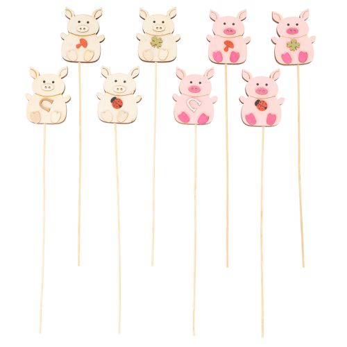 Décorations sur tiges en bois motif cochon 31 cm, set de 16 | Floristik24.fr