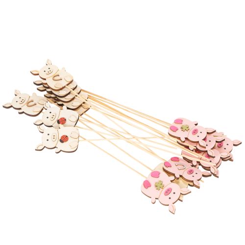 Décorations sur tiges en bois motif cochon 31 cm, set de 16 | Floristik24.fr