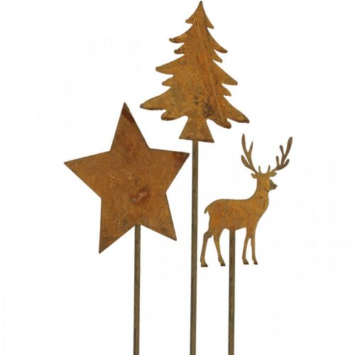 Article Piquet de jardin cerf patiné décoratif sapin étoile H9,5/10,5cm 9 pièces