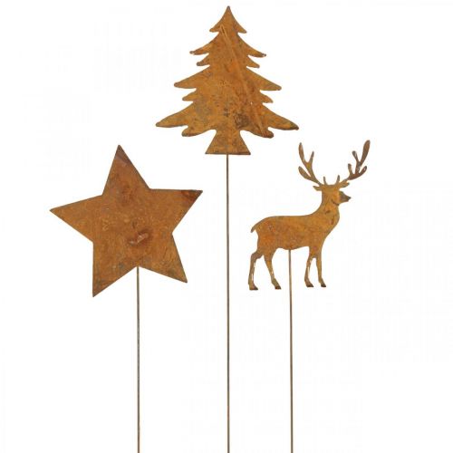 Piquet de jardin cerf patiné décoratif étoile sapin H10/15cm 3 pcs