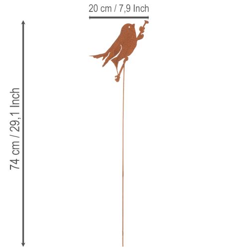 Figurine Décorative en Métal Rouillé - Oiseau sur Tige 52 cm | Floristik24.fr