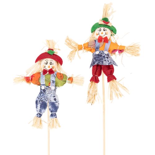 Lot de 6 piques décoratives épouvantails en bois et tissu 37 cm