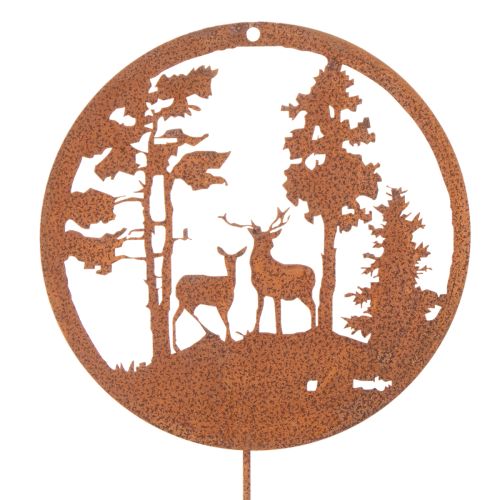 Lot de 2 piquets décoratifs en métal effet rouille avec cerf et forêt – 53 cm | Floristik24.fr
