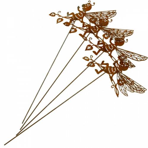Floristik24 Bouchon de jardin rouille abeille 34,5 × 14cm décoration de jardin en métal 4pcs