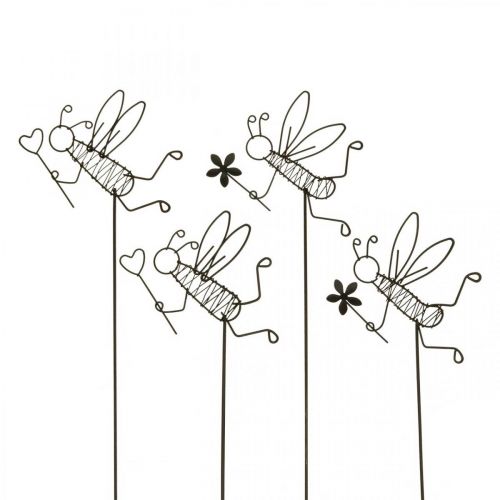 Floristik24 Bouchon de fleur en métal décoration abeille noir 8,5cm 4 pcs