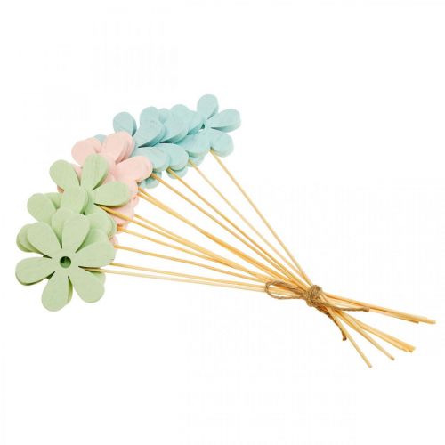 Floristik24 Bouchon de fleur décoratif en bois Fleur colorée 6,5 cm 12 pièces