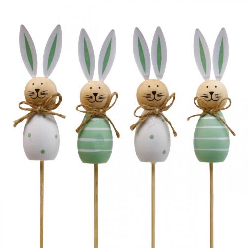 Bouchon fleur lapin bois lapin de Pâques vert/blanc L34cm 4pcs