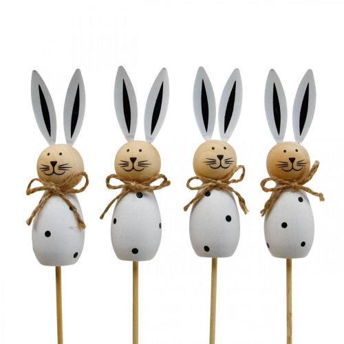 Article Bâton de fleur Lapin Lapin de Pâques en bois Noir/Blanc H34cm 4 pcs