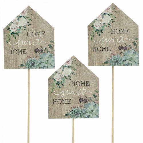Floristik24 Bouchons à fleurs en bois décoration Home Sweet Home 6,5x7,5cm 18 pcs