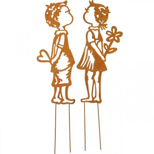 Floristik24 Bouchons nostalgiques, garçon et fille, décoration jardin, bouchon fleur patine L46.5cm lot de 2