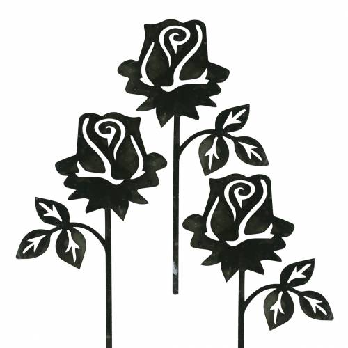 Pique de jardin déco Rose métal Gris Blanc 20cm×11,5cm 8pcs