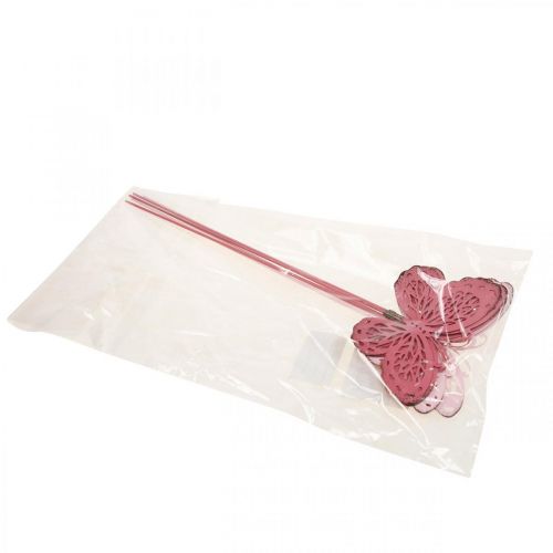 Article Piquet de jardin papillon métal rose H30cm 6pcs