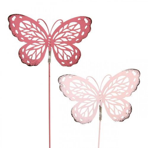 Piquet de jardin papillon métal rose H30cm 6pcs