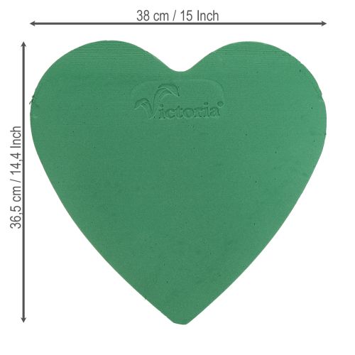 Article Cœur en mousse florale humide verte 38 x 36,5 cm, 2 pièces