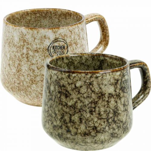 Mug en grès avec anse marron, beige 9,5cm 2pcs