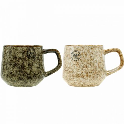 Floristik24 Mug en grès avec anse marron, beige 9,5cm 2pcs