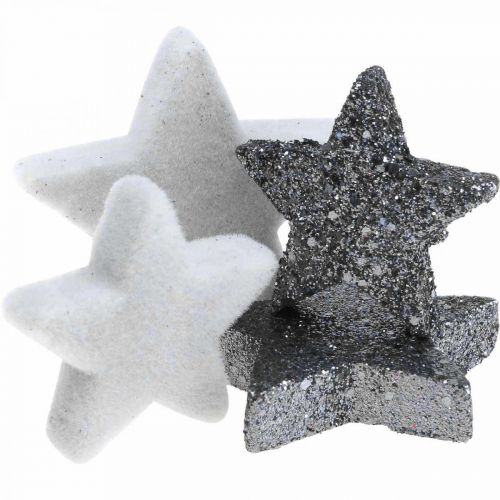 Floristik24 Décoration à parsemer Etoiles de Noël gris/noir Ø4/5cm 40p