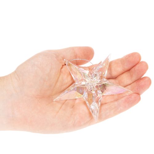 Décorations suspendues étoiles en acrylique irisé 9 cm transparentes, lot de 6 | Floristik24.fr
