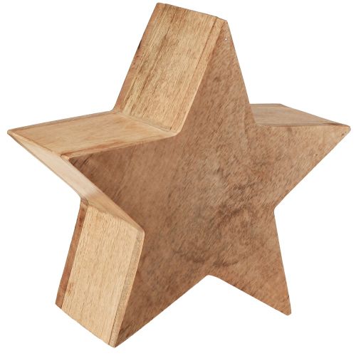 Etoile décorative de table en bois de manguier à poser naturel Ø24cm