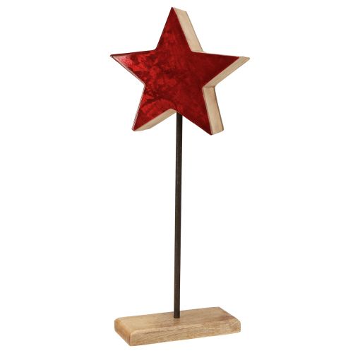 Article Décoration étoile rouge naturel avec tige sur socle 20x9,5x50cm