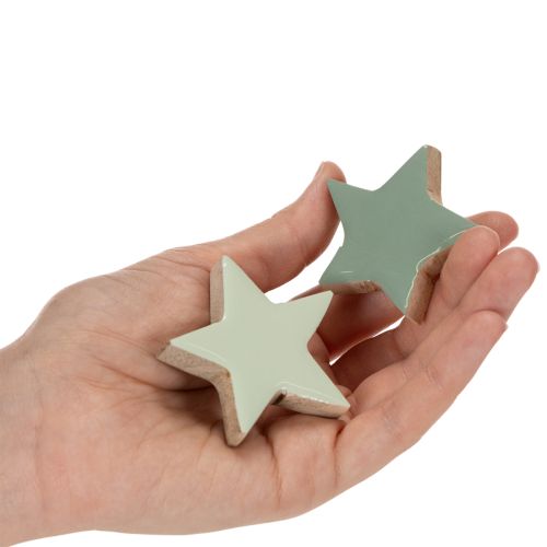 Lot de 9 étoiles en bois décoratives 5 cm mint et blanc pour table et rebord de fenêtre | Floristik24.fr