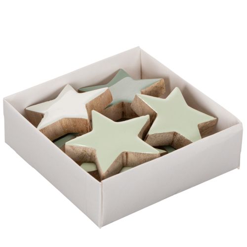 Lot de 9 étoiles en bois décoratives 5 cm mint et blanc pour table et rebord de fenêtre | Floristik24.fr