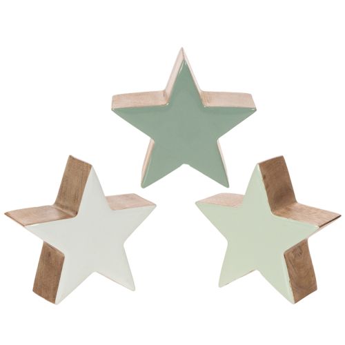 Figurines étoiles en bois 10 cm avec finition verte et blanche, lot de 3 acheter | Floristik24.fr