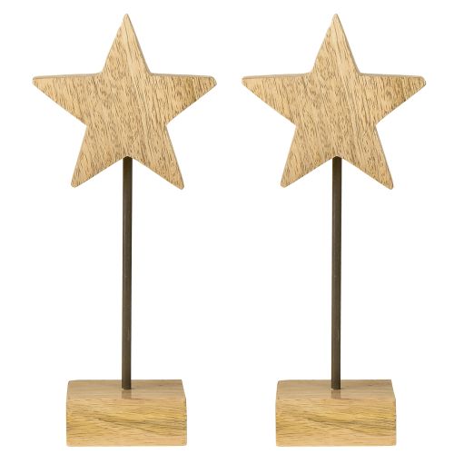 Article Étoile en bois naturel à poser H23cm 2 pcs