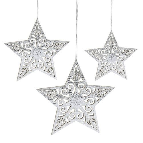 Étoile argentée à suspendre 8cm - 12cm 9pcs
