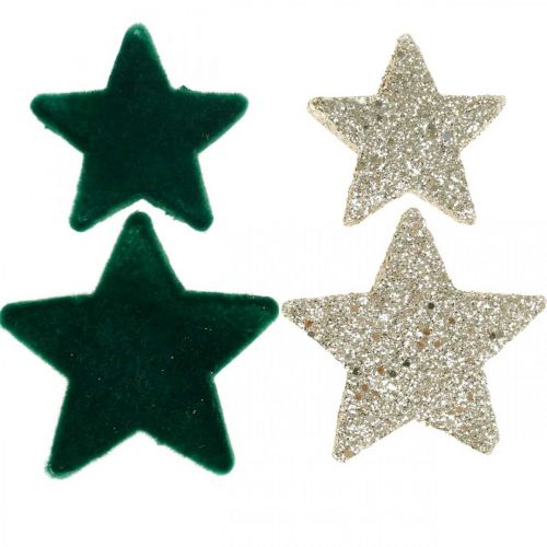 Floristik24 Décoration à saupoudrer d'étoiles mélange vert et or Noël 4cm/5cm 40 pcs