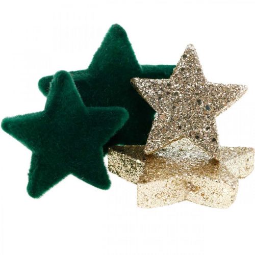 Floristik24 Décoration à saupoudrer d'étoiles mélange vert et or Noël 4cm/5cm 40 pcs