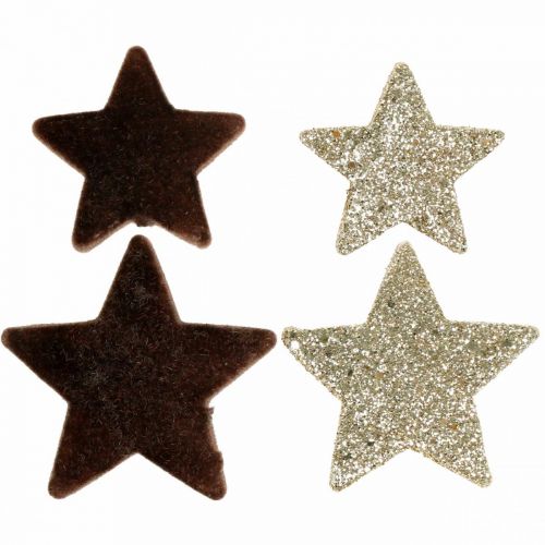 Mélange de décorations à dispersion d&#39;étoiles marron et or Décoration de Noël 4cm/5cm 40p