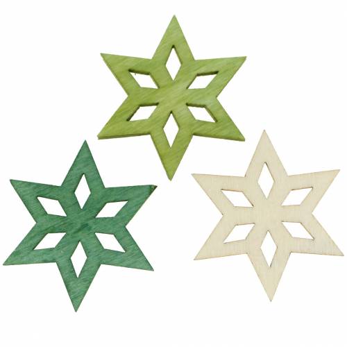 Floristik24 Décoration à contrôler Holzstern Green Mix 4cm 72pcs