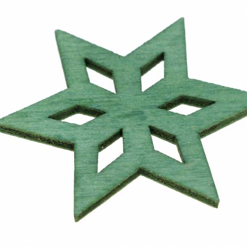 Floristik24 Décoration à disperser étoile en bois mélange vert 4cm 72 pcs