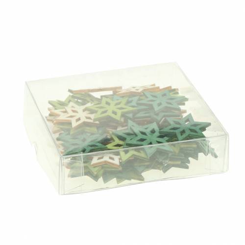 Floristik24 Décoration à disperser étoile en bois mélange vert 4cm 72 pcs
