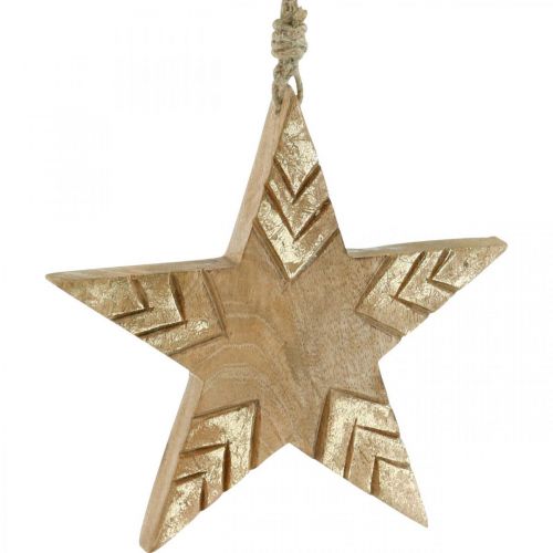 Article Étoile en bois de manguier naturel, étoile en bois doré Noël 19,5 cm 3 pcs