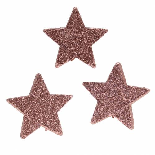 Floristik24 Étoile avec décoration saupoudrée de paillettes 6.5cm rose 36pcs