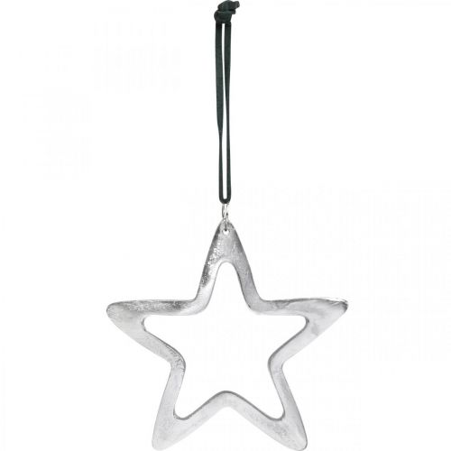Etoile en métal à accrocher, Décoration de l'Avent, Pendentif Noël argent 14×14cm