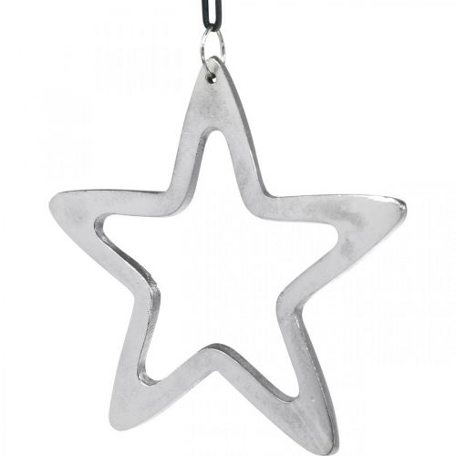 Etoile en métal à accrocher, Décoration de l'Avent, Pendentif Noël argent 14×14cm