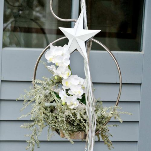 Article Etoile à accrocher, décorations de sapin de Noël, décoration métal blanc 19,5 × 18,5cm