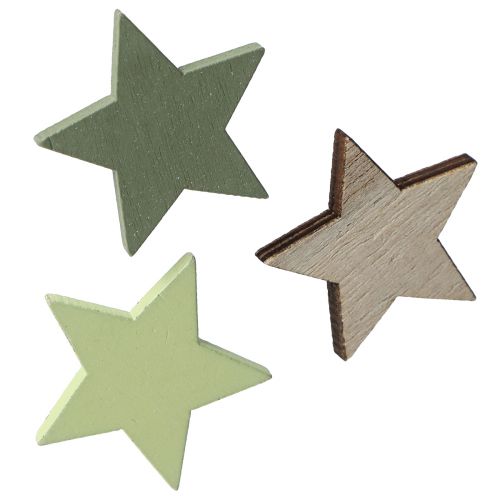 Article Étoiles déco en bois Déco de table Vert, naturel Ø3,5cm 72pcs