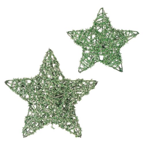 Étoiles décoratives en fil métallique vert, 7 cm et 10 cm, lot de 12
