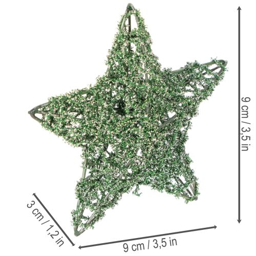 Étoiles décoratives en fil métallique vert, 7 cm et 10 cm, lot de 12 | Floristik24.fr