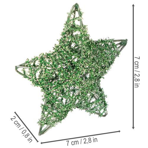Étoiles décoratives en fil métallique vert, 7 cm et 10 cm, lot de 12 | Floristik24.fr