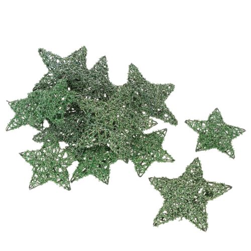 Étoiles décoratives en fil métallique vert, 7 cm et 10 cm, lot de 12 | Floristik24.fr