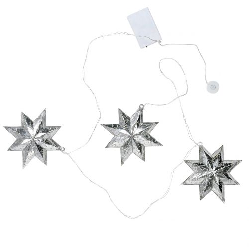 Chaîne étoile acrylique argent 150cm x3 avec LED pour piles Chaîne étoile acrylique argent 150cm x3 avec LED pour piles