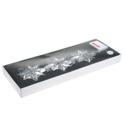 Chaîne étoile acrylique argent 150cm x3 avec LED pour piles